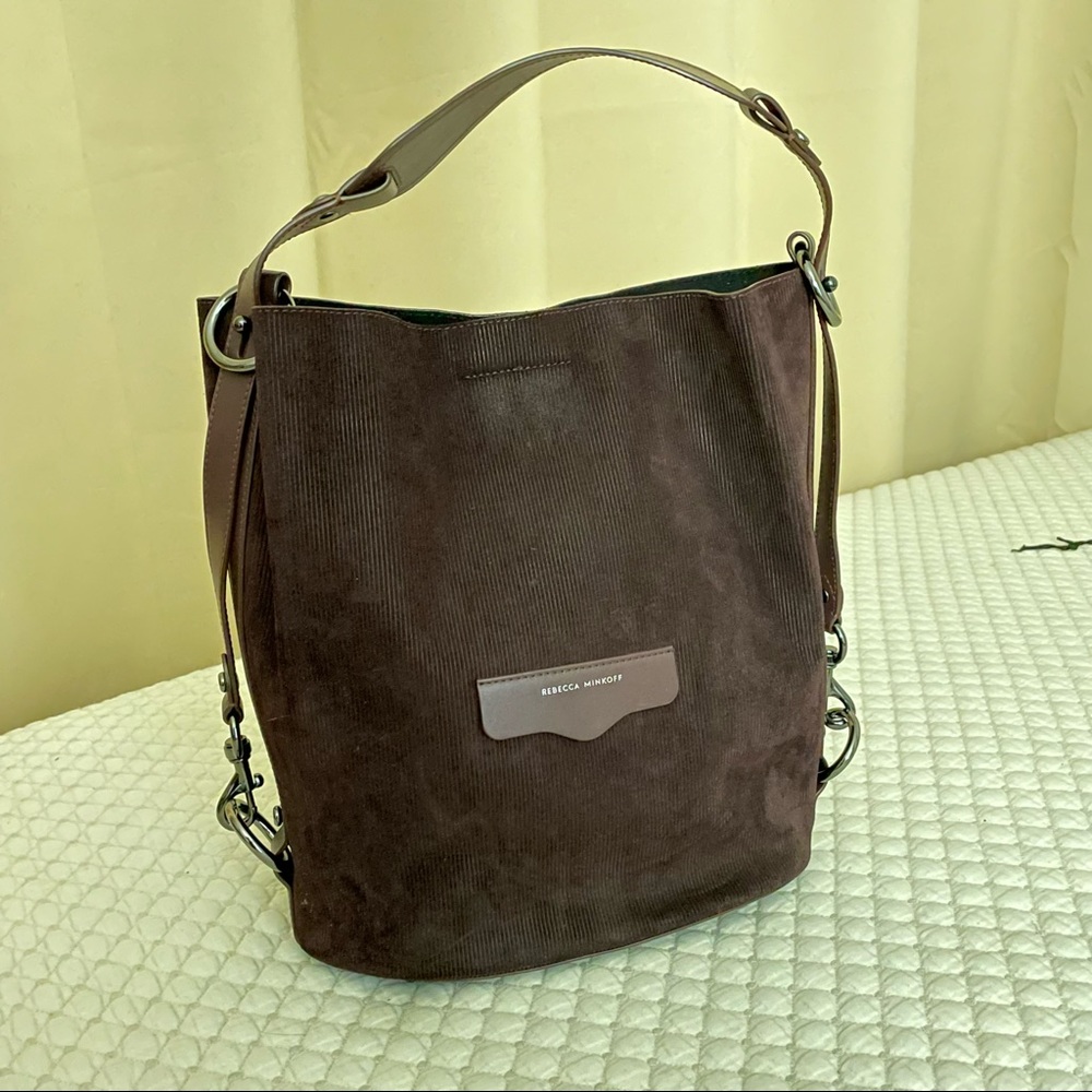 REBECCA MINKOFF
Utility Convertible textured-leather bucket bag